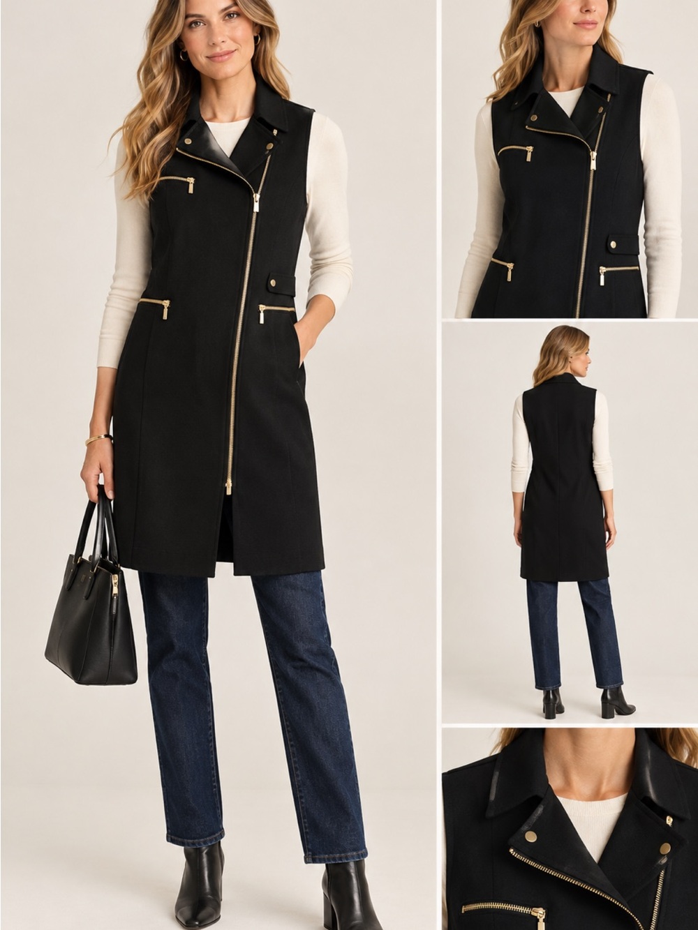 Calvin Klein Sleeveless Black Moto Vest/dress with Gold Zippers